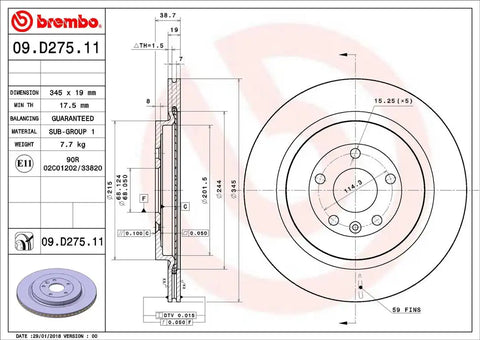 BREMBO 09D27511C02 DISC BRAKE ROTOR