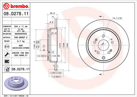 BREMBO 08D27811C02 DISC BRAKE ROTOR