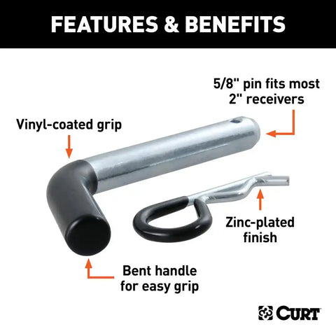 CURT 21510 5/8 Hitch Pin (2 Receiver, Zinc with Rubber Grip)
