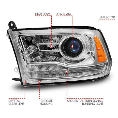 ANZO USA 111610 Headlight Assembly Halogen Bulb Projector Beam With Sequential Sig