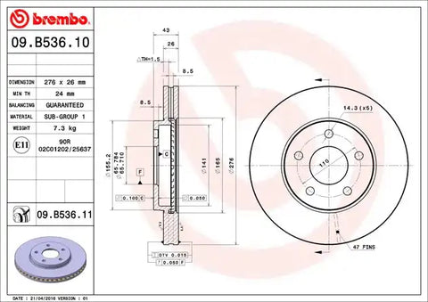 BREMBO 09B53611C02 DISC BRAKE ROTOR