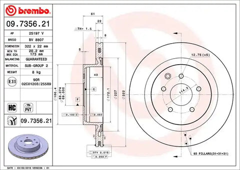 BREMBO 09735621C02 DISC BRAKE ROTOR