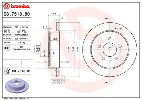 BREMBO 08751881C02 DISC BRAKE ROTOR