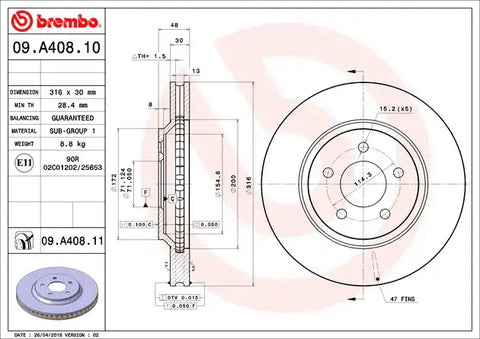 BREMBO 09A40811C02 DISC BRAKE ROTOR