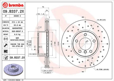 BREMBO 09B3372XC02 DISC BRAKE ROTOR