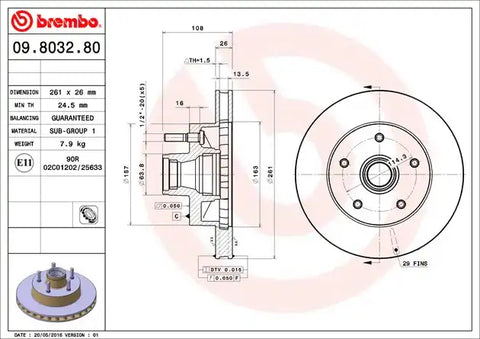 BREMBO 09803280C02 DISC BRAKE ROTOR