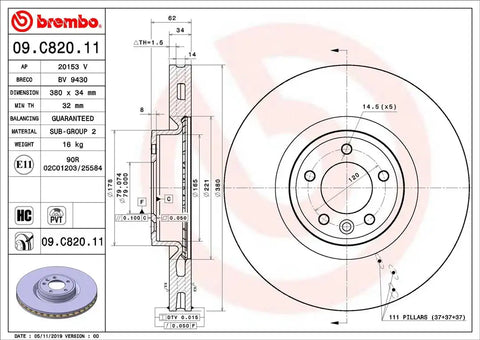 BREMBO 09C82011C02 DISC BRAKE ROTOR