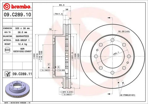 BREMBO 09C28911C02 DISC BRAKE ROTOR
