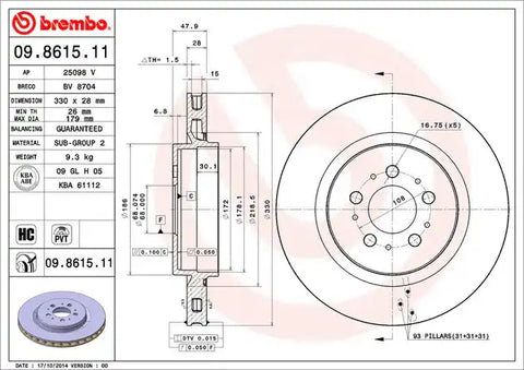 BREMBO 09861511C02 DISC BRAKE ROTOR