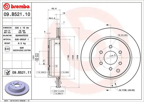 BREMBO 09B52111C02 DISC BRAKE ROTOR