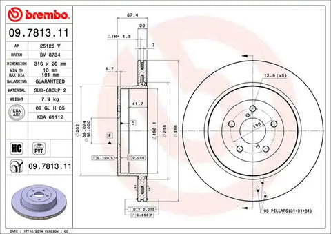 BREMBO 09781311C02 DISC BRAKE ROTOR