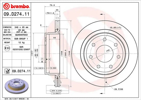 BREMBO 09D27411C02 DISC BRAKE ROTOR