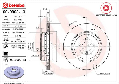 BREMBO 09D90213C02 DISC BRAKE ROTOR