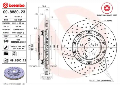 BREMBO 09888023C02 DISC BRAKE ROTOR