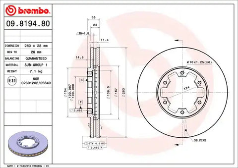 BREMBO 09819480C02 DISC BRAKE ROTOR