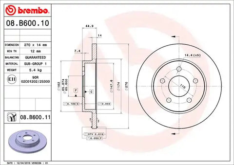 BREMBO 08B60011C02 DISC BRAKE ROTOR
