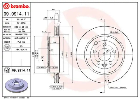 BREMBO 09991411C02 DISC BRAKE ROTOR