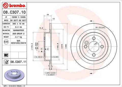 BREMBO 08C30711C02 DISC BRAKE ROTOR