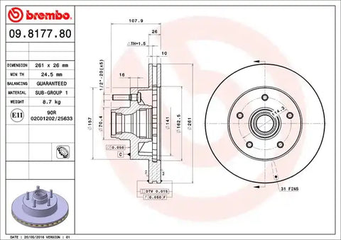 BREMBO 09817780C02 DISC BRAKE ROTOR
