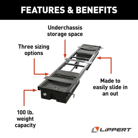 Lippert Components 236558 Under Chassis Storage System Chassis Mounted Storage Rack With Sliding Storage Boxes