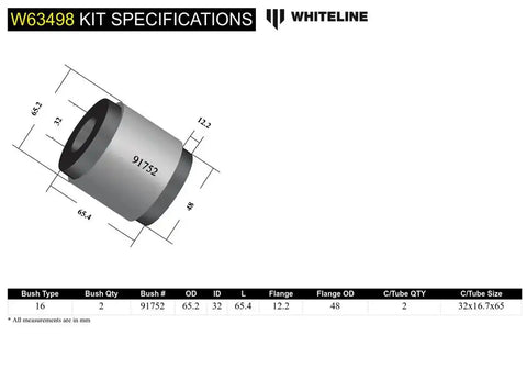WHITELINE W63498 REAR LOWER CONTROL ARM FRONT INNER