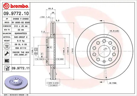 BREMBO 09977211C02 DISC BRAKE ROTOR