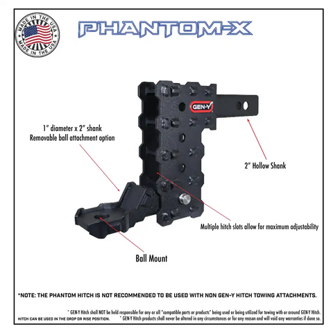 GEN-Y HITCH GH-2423X PHANTOM-X 2.5' SOLID SHANK 5' DROP