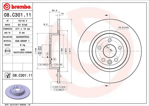 BREMBO 08C30111C02 DISC BRAKE ROTOR