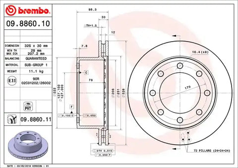 BREMBO 09886011C02 DISC BRAKE ROTOR