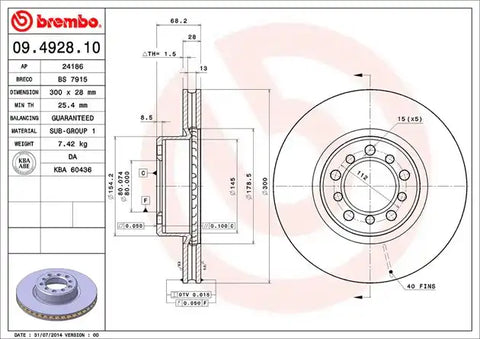 BREMBO 09492810C02 DISC BRAKE ROTOR