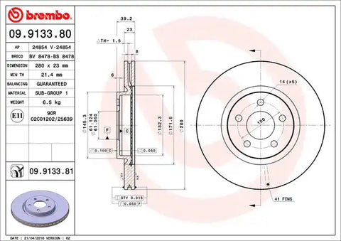 BREMBO 09913381C02 DISC BRAKE ROTOR