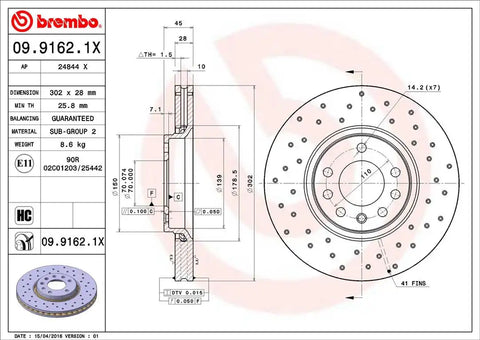 BREMBO 0991621XC02 DISC BRAKE ROTOR