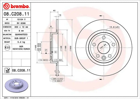 BREMBO 08C20811C02 DISC BRAKE ROTOR