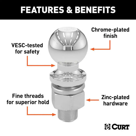 CURT 40008 2-5/16 Trailer Ball (1-1/4 x 2-3/4 Shank, 20,000 lbs., Chrome)