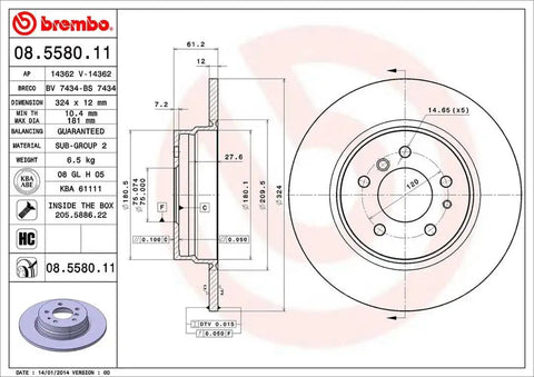 BREMBO 08558011C02 DISC BRAKE ROTOR