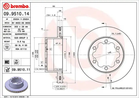 BREMBO 09951014C02 DISC BRAKE ROTOR