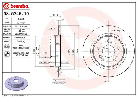 BREMBO 08534610C02 DISC BRAKE ROTOR