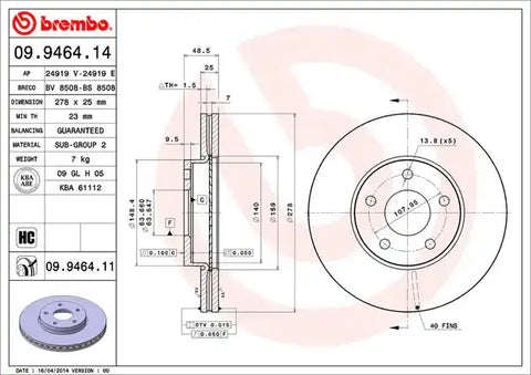 BREMBO 09946411C02 DISC BRAKE ROTOR