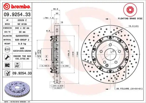 BREMBO 09925433C02 DISC BRAKE ROTOR