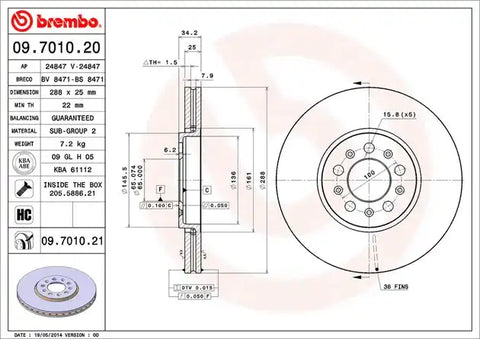 BREMBO 09701021C02 DISC BRAKE ROTOR