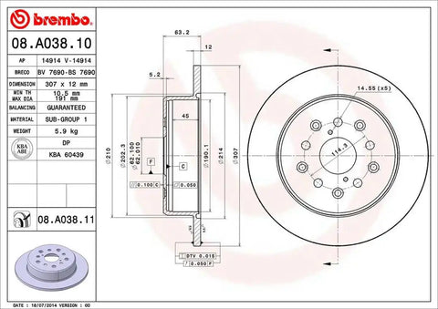 BREMBO 08A03811C02 DISC BRAKE ROTOR