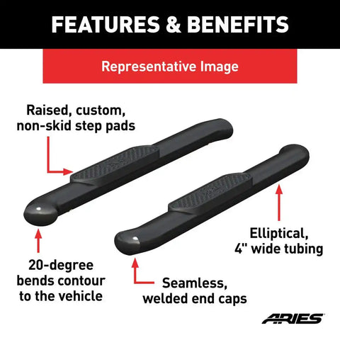 ARIES S224047 - 4-Inch Oval Black Steel Nerf Bars, Fits Select Ford Bronco 2-Door