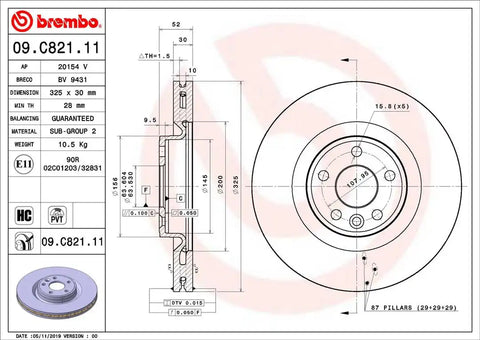 BREMBO 09C82111C02 DISC BRAKE ROTOR