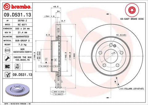 BREMBO 09D53113C02 DISC BRAKE ROTOR