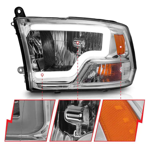 ANZO USA 111516 Headlight Assembly Halogen Bulb Crystal Headlights H1 High Beam Bu