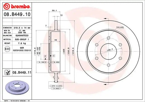 BREMBO 08B44911C02 DISC BRAKE ROTOR