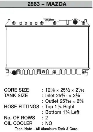 CSF RADIATOR 2863 98-05 MAZDA MIATA
