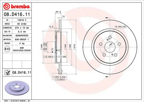 BREMBO 08D41611C02 DISC BRAKE ROTOR