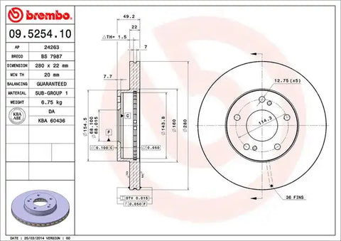 BREMBO 09525410C02 DISC BRAKE ROTOR
