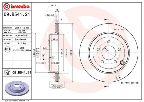 BREMBO 09B54121C02 DISC BRAKE ROTOR